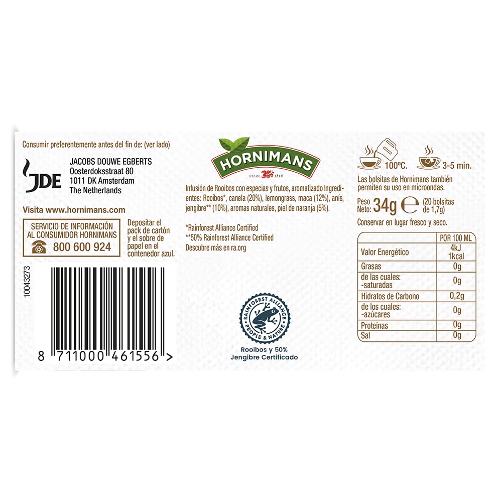 Hornimans Infusión de Maca con Jengibre 100% Natural | 20 bolsitas | Sin Teína