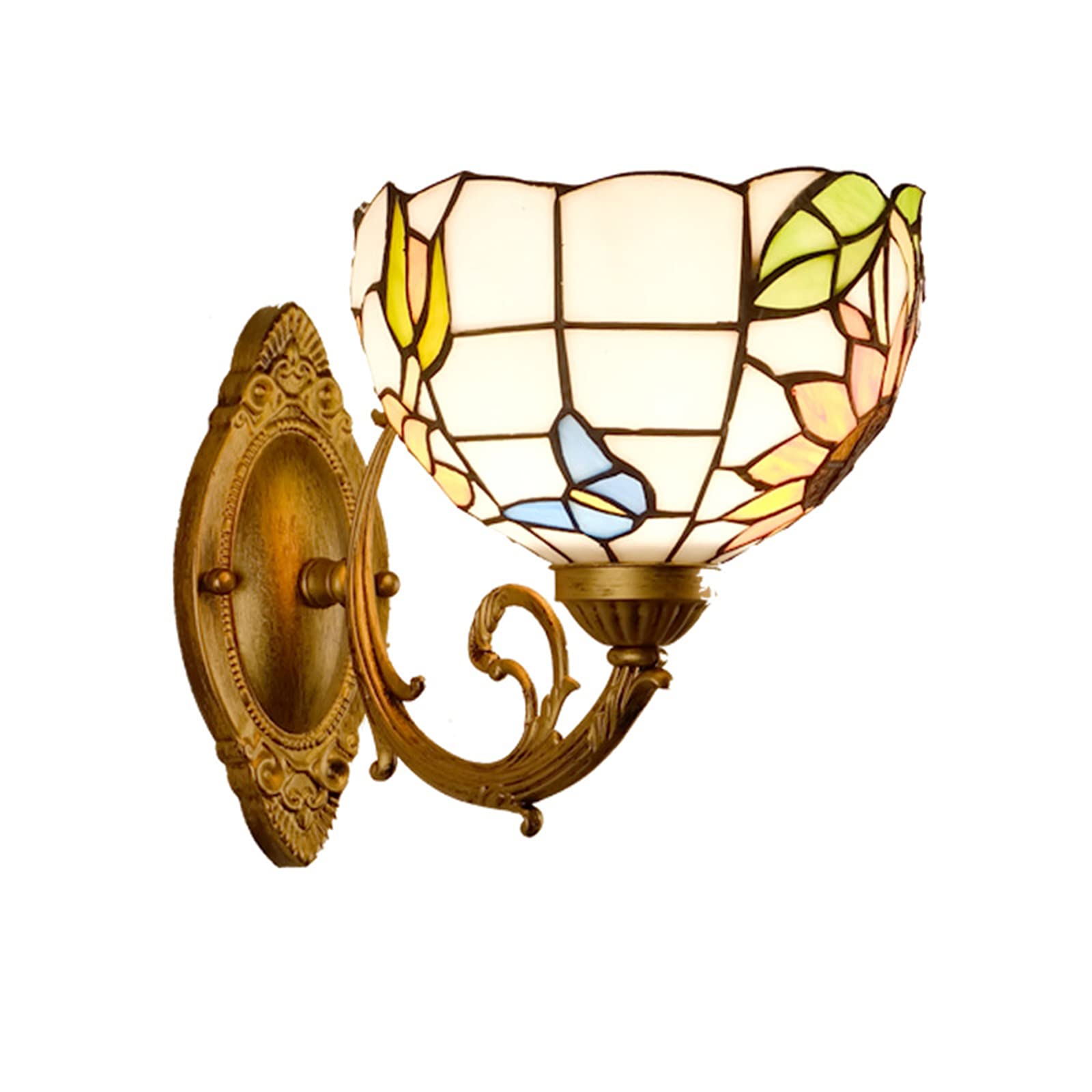 NHPJFDC Tiffany Wall Sconces 7.8Inch Butterfly Flower Style Stained Glass Wall ​Lamp E26/E27 Base Wall Light Fixtures For Home, Bedroom, Farmhouse, Porch, Garage