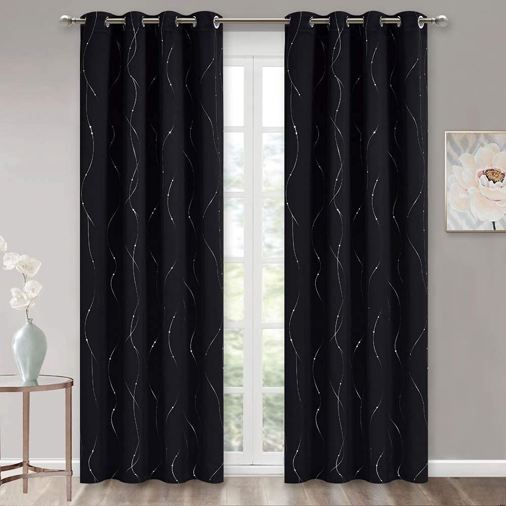 StangH Printed Blackout Curtains 84 inches for Living Room Wave Lines Dots Foil Pattern Thermal Insulated Curtains Grommet Window Drapes for Home Office/Sliding Door - Image 2