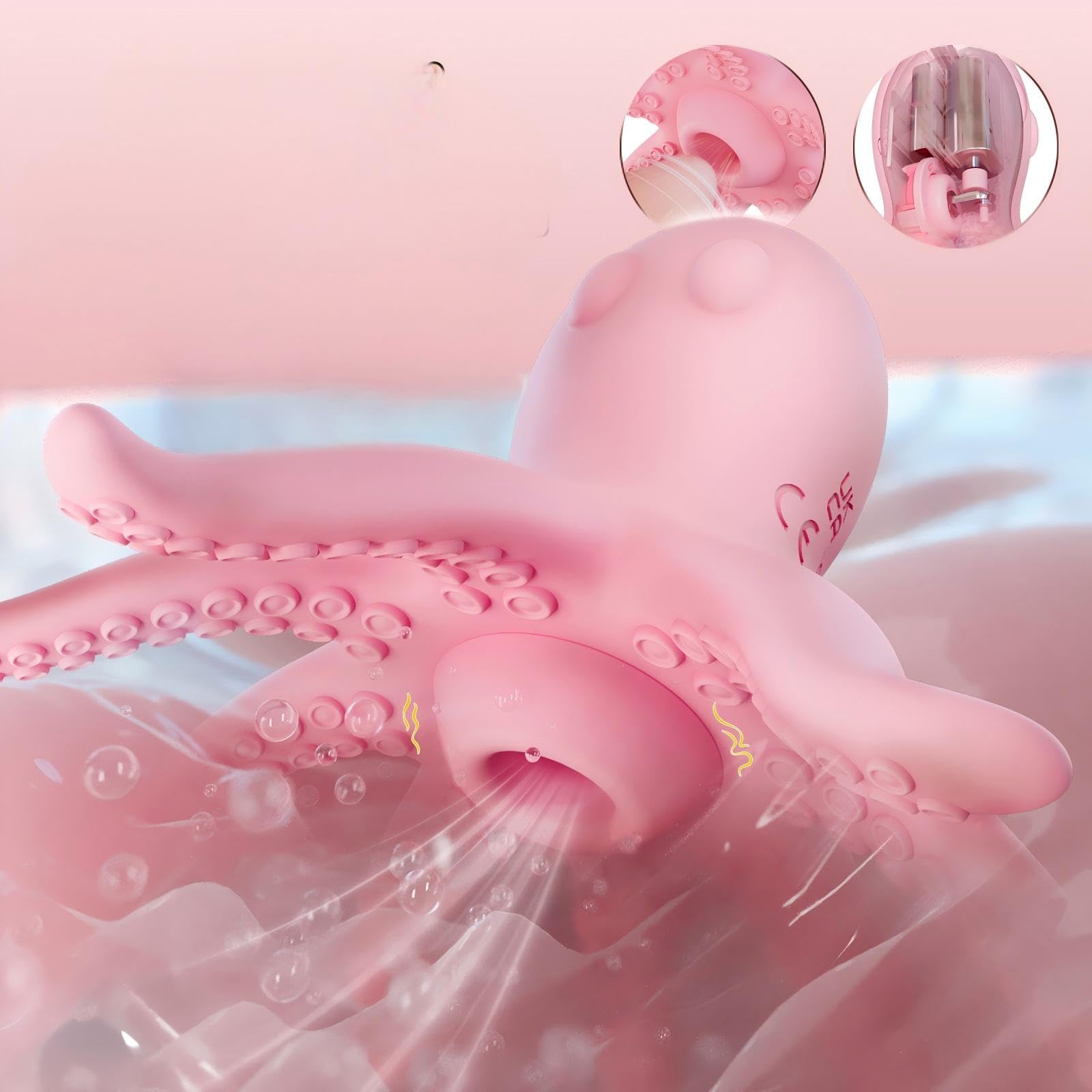Vibrateur Femelle en Forme de Mamelon et de Clitoris en Forme de Pieuvre - Modèle Vibrant Rotatif/Suceur, Jouets Sexuels Intimes pour Les Couples (B)