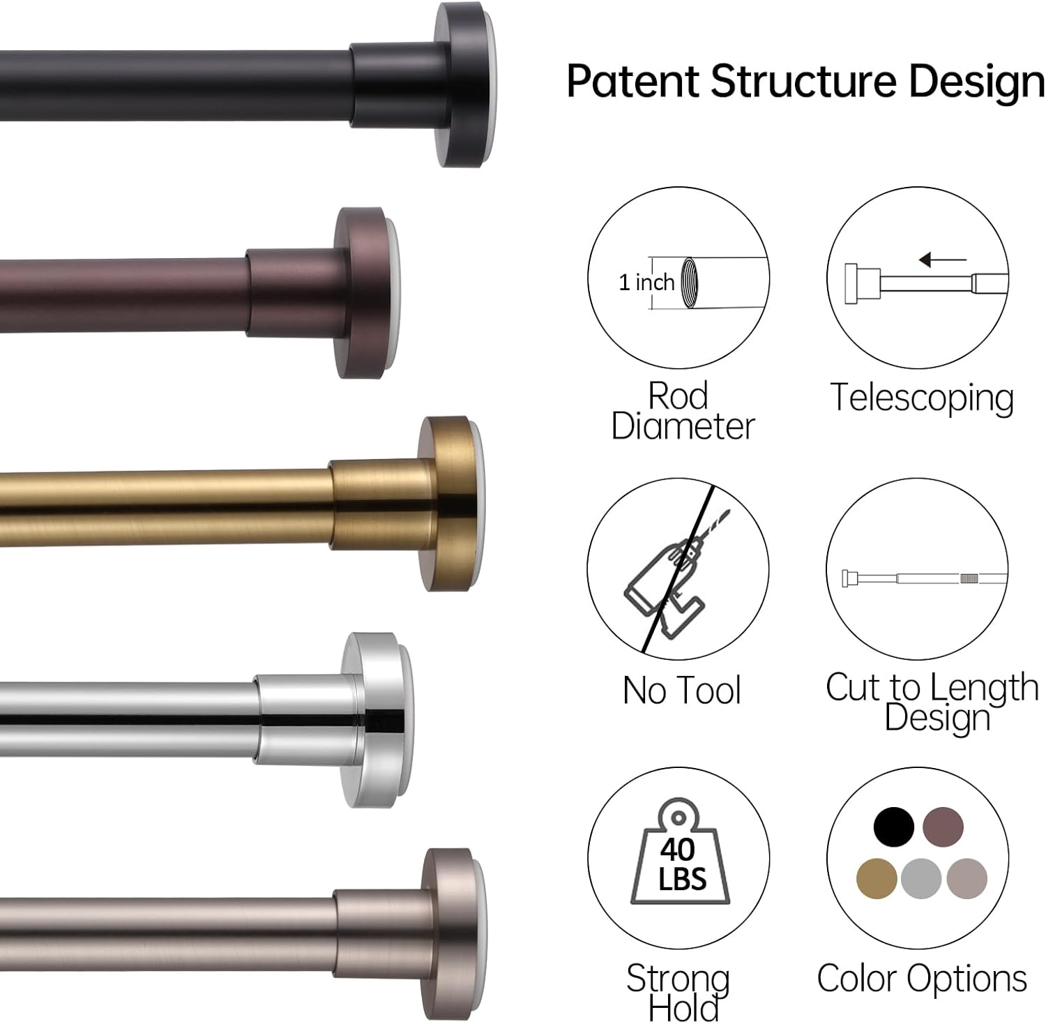 BRIOFOX Shower Curtain Rod Adjustable 32-75 Inch, Spring Tension Shower Rod for Window or Bathroom No Drilling Non Slip, Nickel