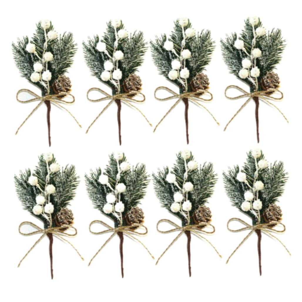 Wedhapy christmas berry pine branches Christmas Berries Pine Cones Artificial Branches Holly Stem Xmas Garland Decor White 8pcs berries