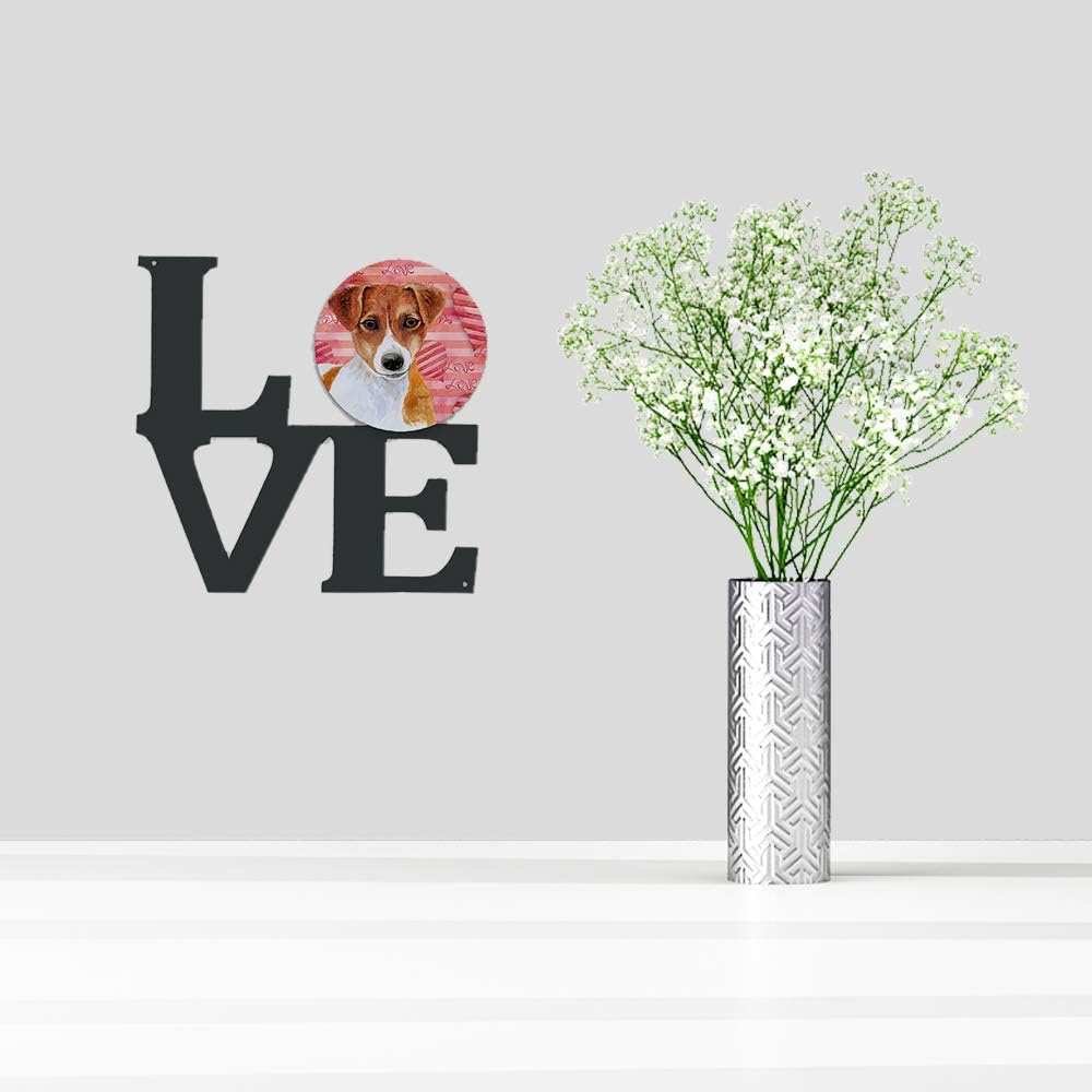 Caroline's Treasures BB9776WALV Jack Russell Terrier Love Metal Wall Artwork LOVE, Red Indoor Outdoor Art Decor Patio, Bathroom, Kitchen Colorful Aluminum and Black Steel Sculpture