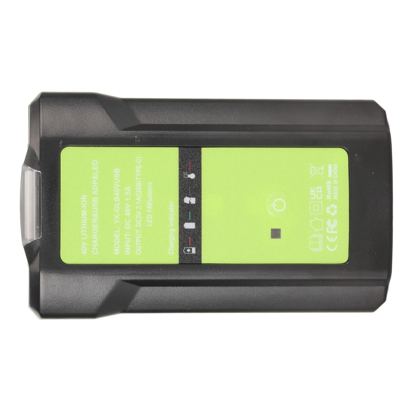 HEEPDD Caricabatterie Al Litio, Materiale ABS, Ricarica Rapida per Modelli Greenworks da 40 V, Porta USB per Uso Domestico Ed Esterno