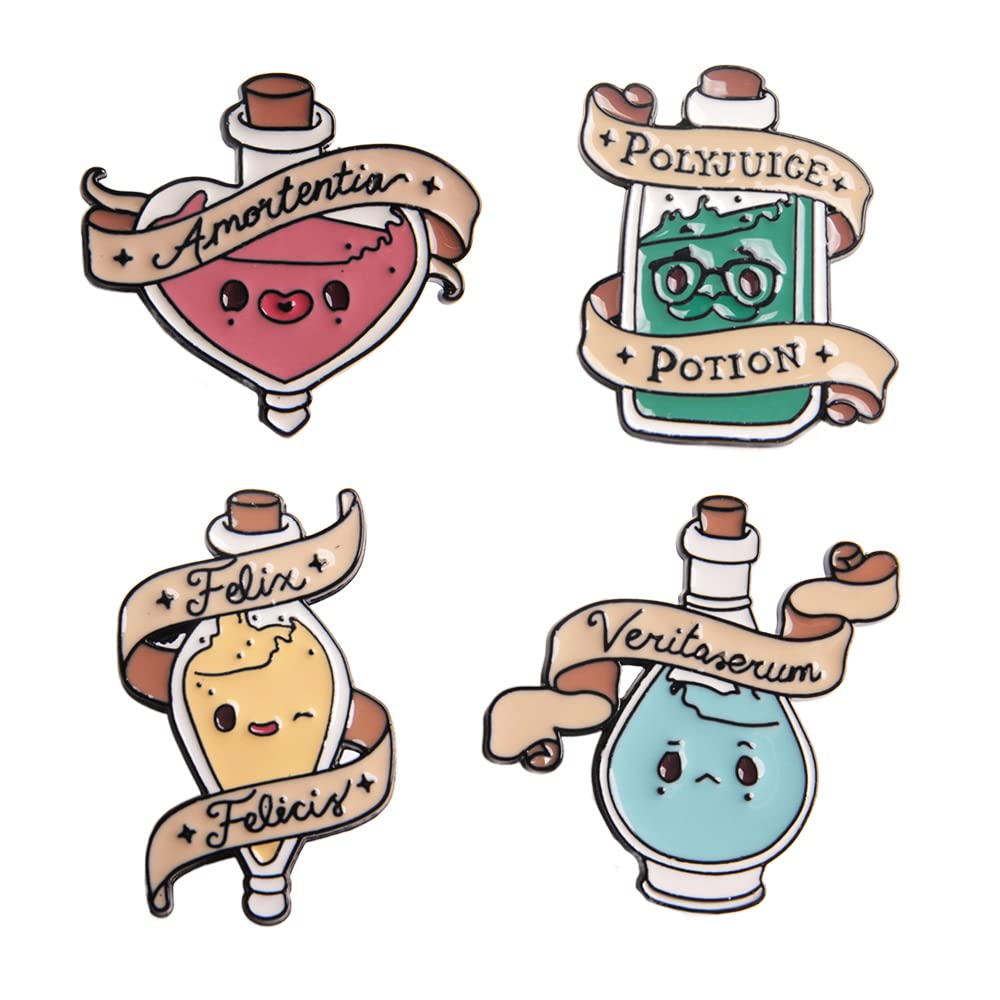 4 Pcs 4 Style Cartoon Colorful Potion Bottle Enamel Pin Witchcraft Wizardry Badge Set Backpack Bag Hat Accessories