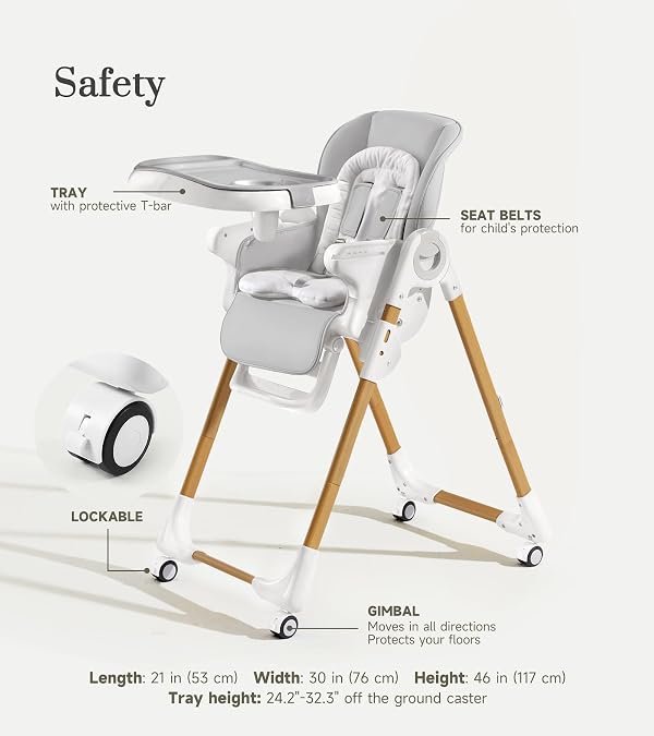 Mallify Convertible High Chairs for Babies and Toddlers, Height Adjustable Baby High Chair, High Chair with Removable Tray, Adjustable Backrest, Portable Baby Dinning Chair with Lockable Wheels by Mallify - Image 8