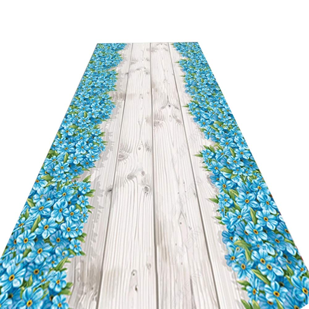 ZXL Mordern niebieskie kwiaty dywaniki obszarowe, przedpokój wejście wejście dywan podłogowy, antypoślizgowy, łatwy do czyszczenia, 60 cm/80 cm/100 cm/120 cm szerokości (rozmiar: 60 x 400 cm)