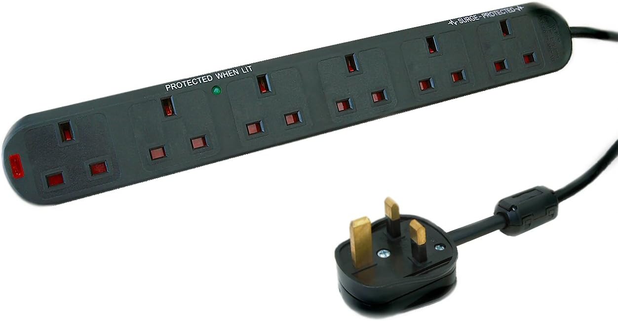 2m CS923X/BP 6 Way Audio Visual Surge Protection Extension Lead
