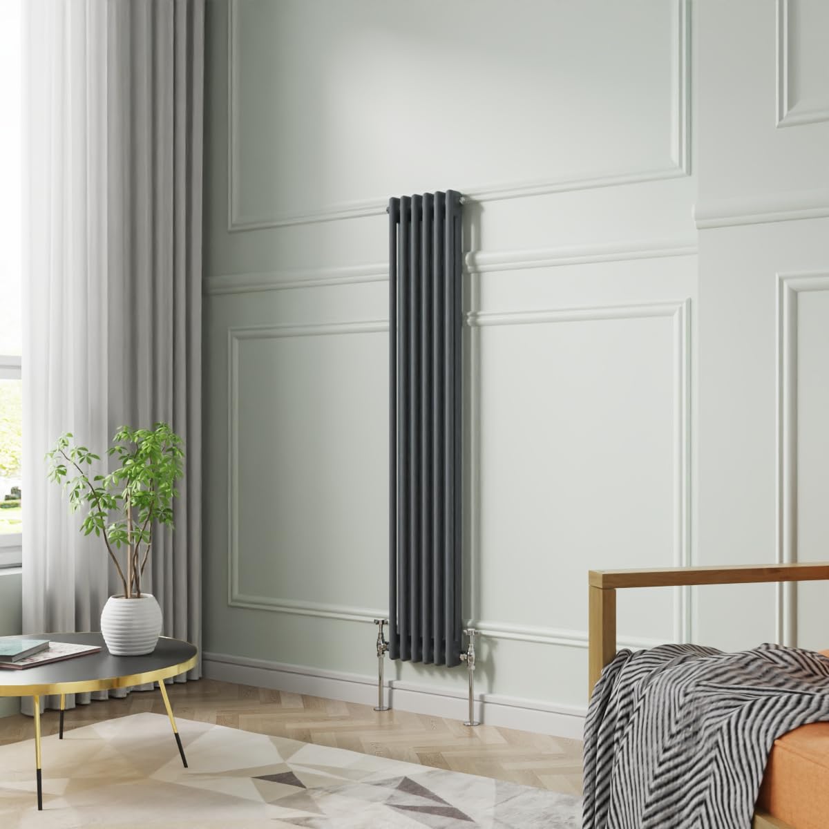 NRG 1500 x 290mm Traditional Anthracite Vertical Cast Iron Style Radiator Double Panel โ image 1