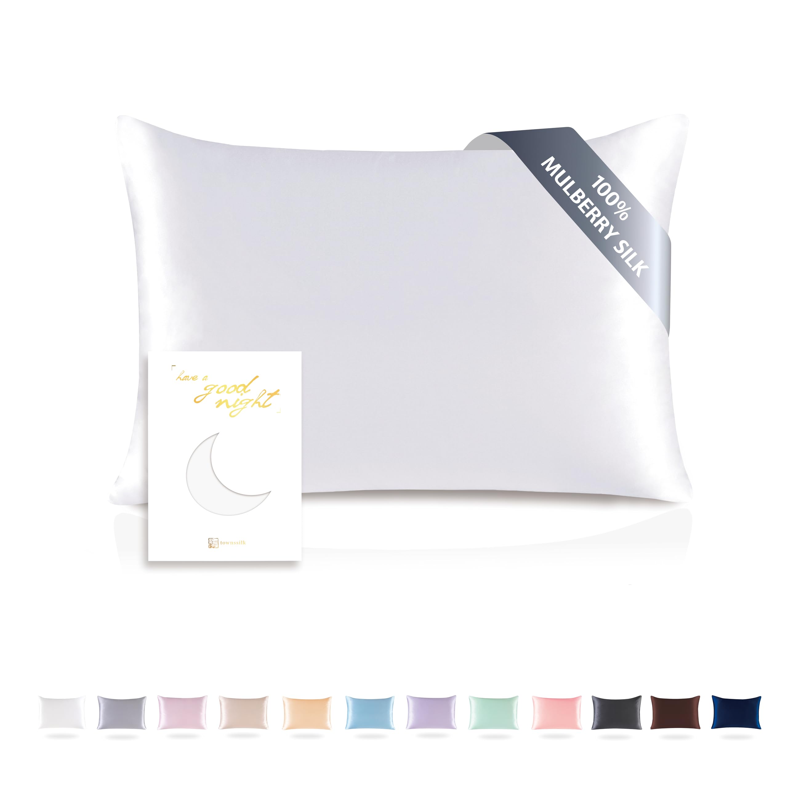 townssilk Federa seta cuscino,100% naturale seta di gelso 19momme,doppia faccia,benefica per capelli e pelle,ipoallergenica,cerniera nascosta,1 pz,50x75cm,Bianco