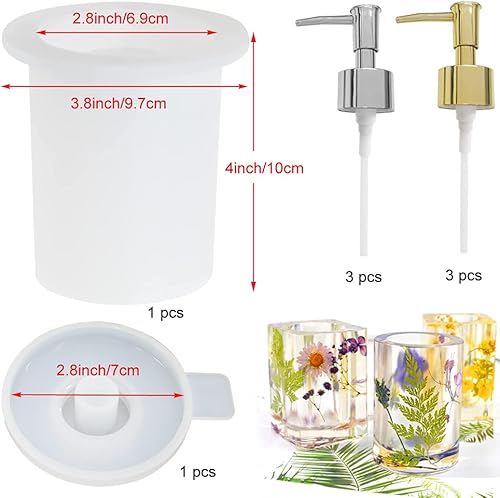 Miniatura 2 de Molde de resina para botellas con bomba, paquete de 6 dispensadores para almacenamiento de lociones de jabón, desinfectante de manos, cremas,