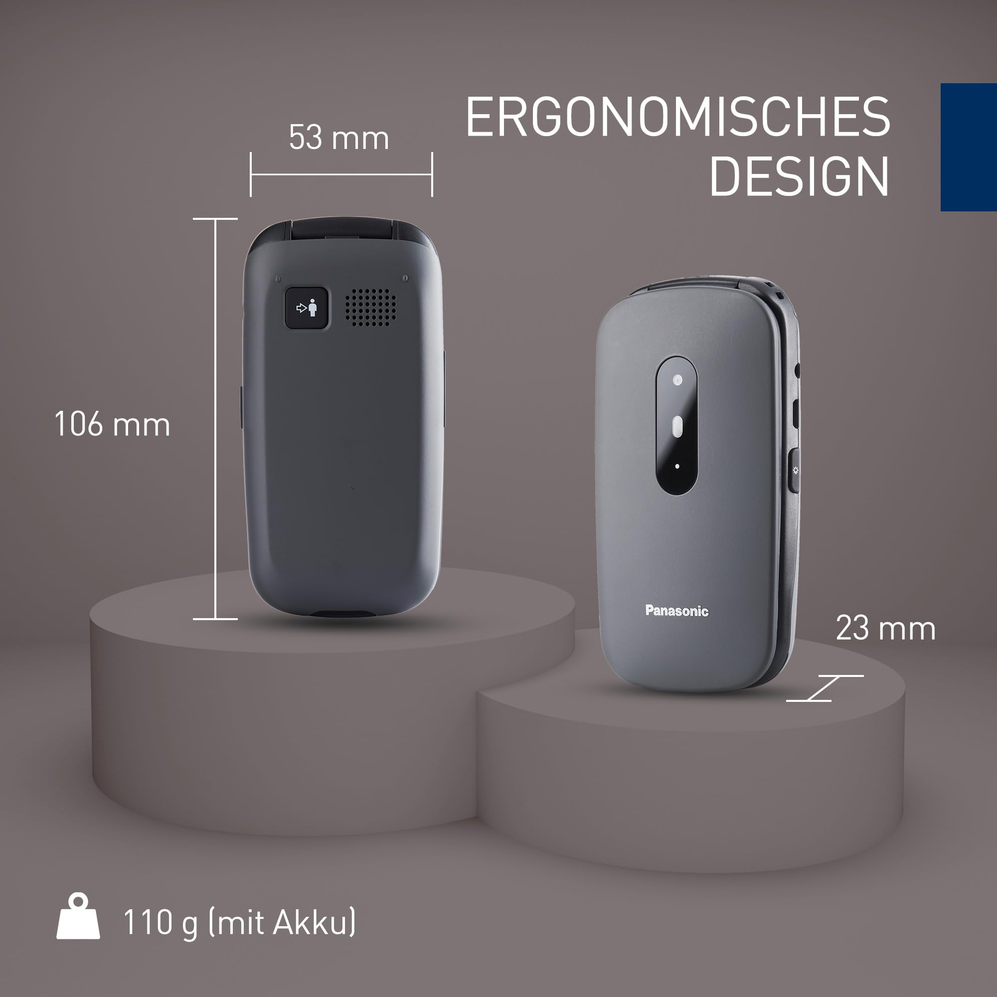 Panasonic KX-TU446EXG 2G Seniorenhandy ohne Vertrag (SOS-Notruftaste, Stoßfest, Sprachverstärker, große getrennte Tasten, große Schrift und Nummernanzeige, 2,4 Zoll Farbdisplay, Klapphandy, grau
