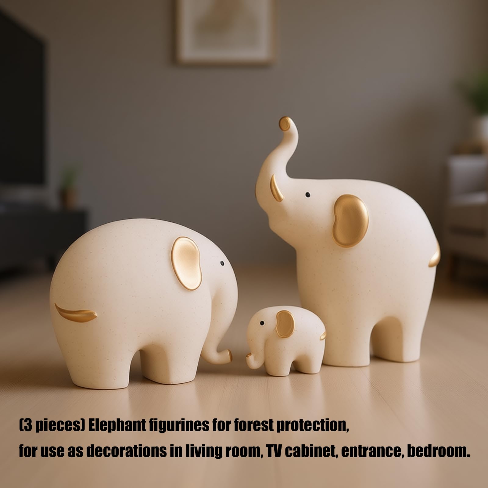 Statua Famiglia Elefanti in Ceramica Figurina Mamma papà e Bambino Animale Arte Scultura in Porcellana Decorazioni per la casa per Soggiorno Figurina Elefante
