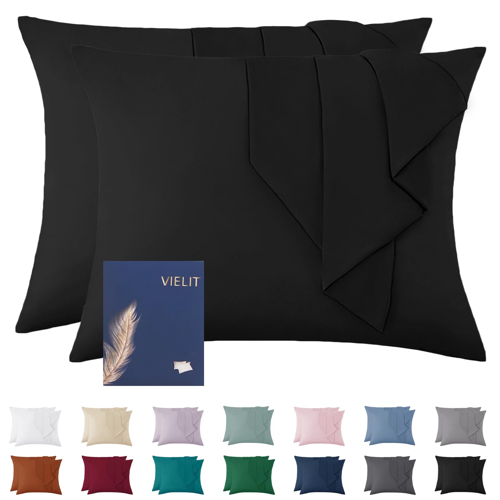 Vielit Pillowcase 60x80 Black Soft Pillowcase 60x80 2-Piece Set Microfiber Decorative Pillowcase For Pillows 60x80 Eco-Certified Resistant Hypoallergenic โ image 1