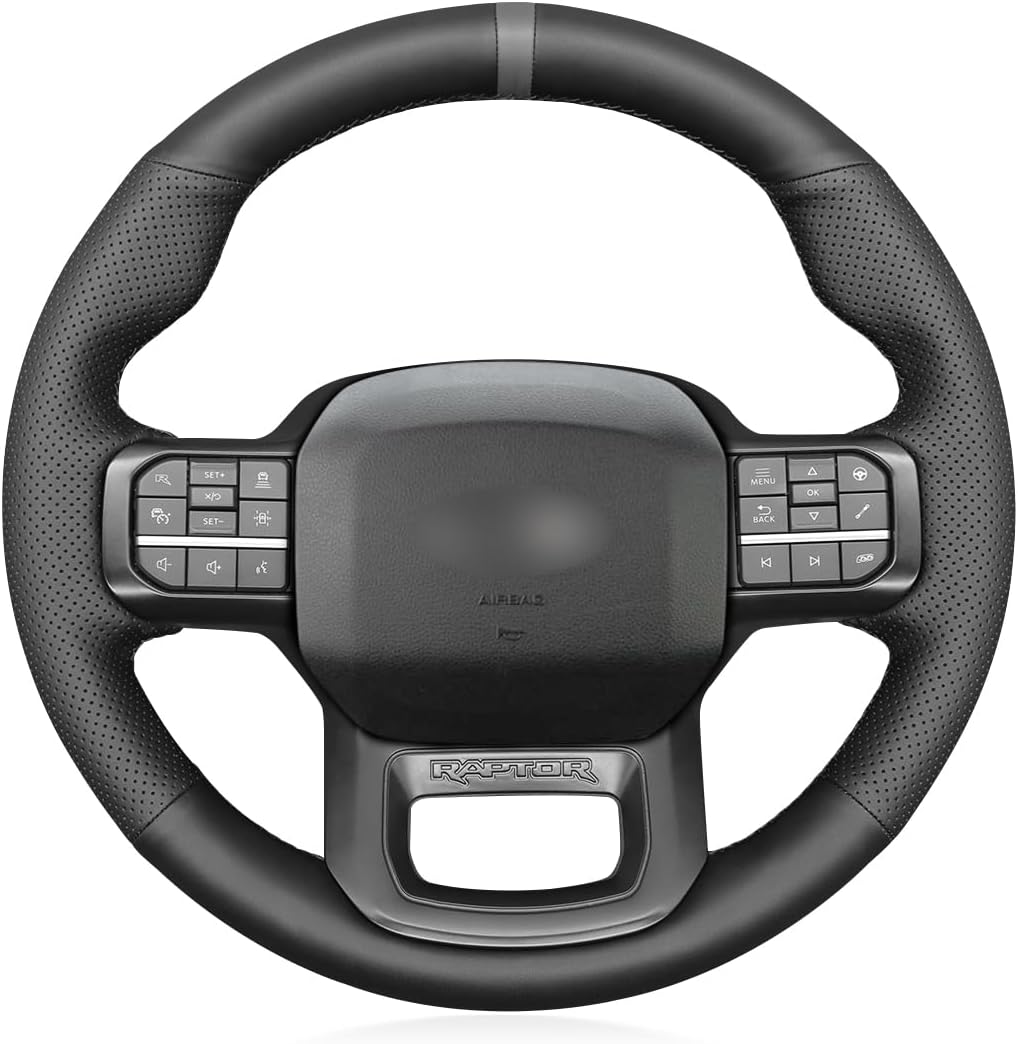 MEWANT for Ford F-150 Raptor Steering Wheel Cover for Ford F150 (Raptor) 2021-2023 Hand-Stitched Car Steering Wrap