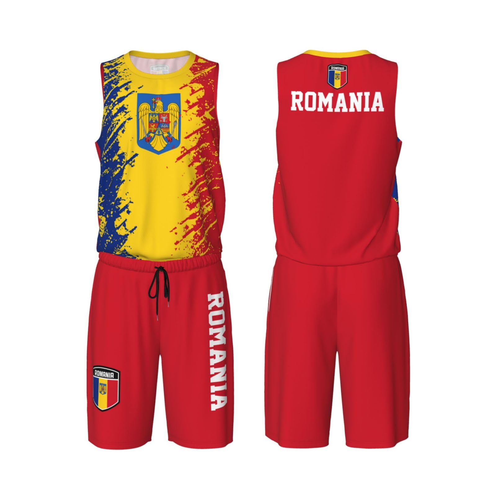 Romania Flag Grain (3) Basketball Jersey Uniform Suit for Men Women Adults Training Athletic Set