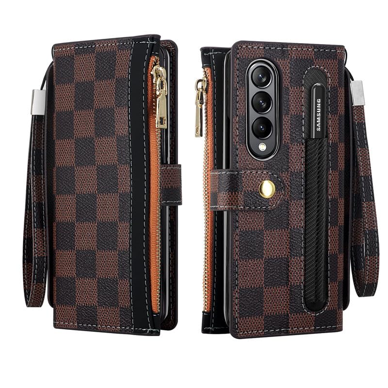 Coque Samsung Galaxy Z Fold 4 étui portefeuille cuir à rabat avec sangle et fermeture éclair