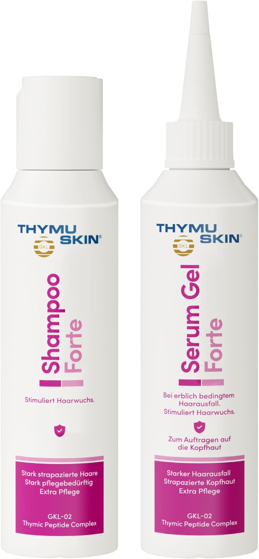 THYMUSKIN Forte Set: for Hair Loss Due to Chemotherapy. Stimulates Hair Growth. Set (1 x 100 ml Shampoo + 1 x 100 ml Serum Gel)