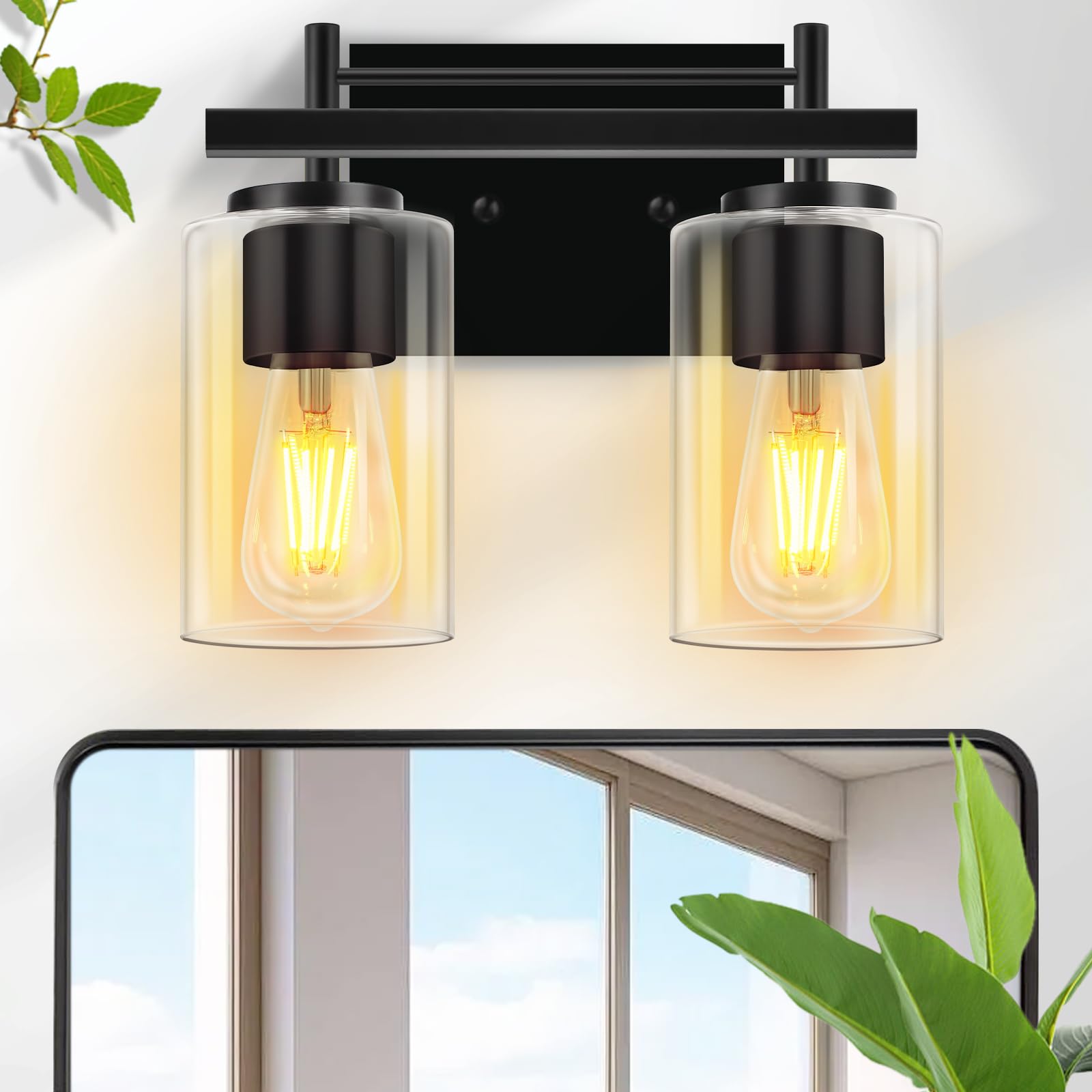 Bathroom Vanity Light, 2-Lights Bath Vintage Wall Mounted Lamps, Vanity Light Fixtures, with Clear Glass Shade Modern Matt...