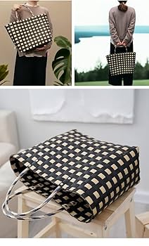 Amazon.co.jp: かごバッグ トート チェック柄 かご ストロー PP