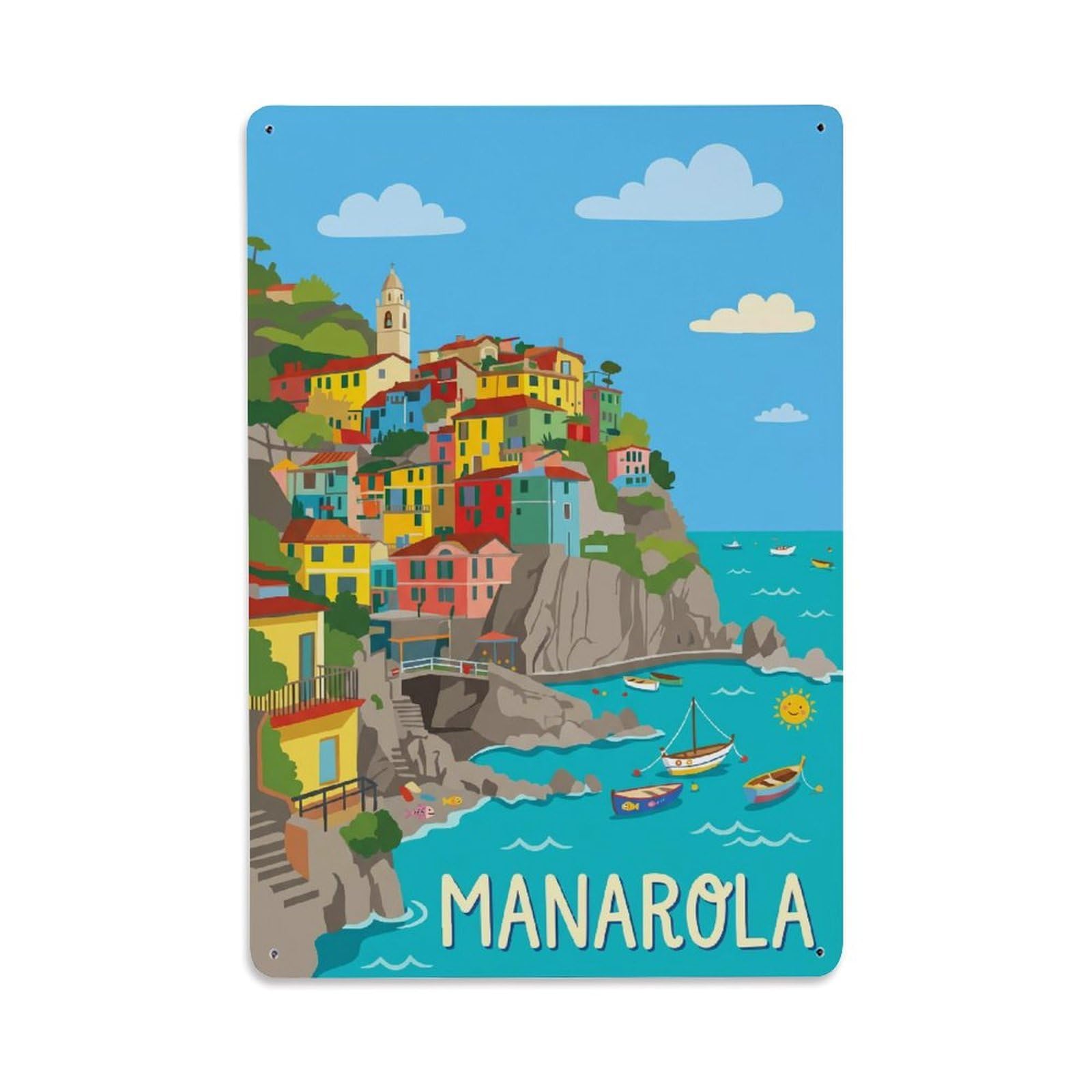 Huiyhb 8X12inch(20X30cm) Vintage Travel Manarola Italy Naive Metal Tin Sign