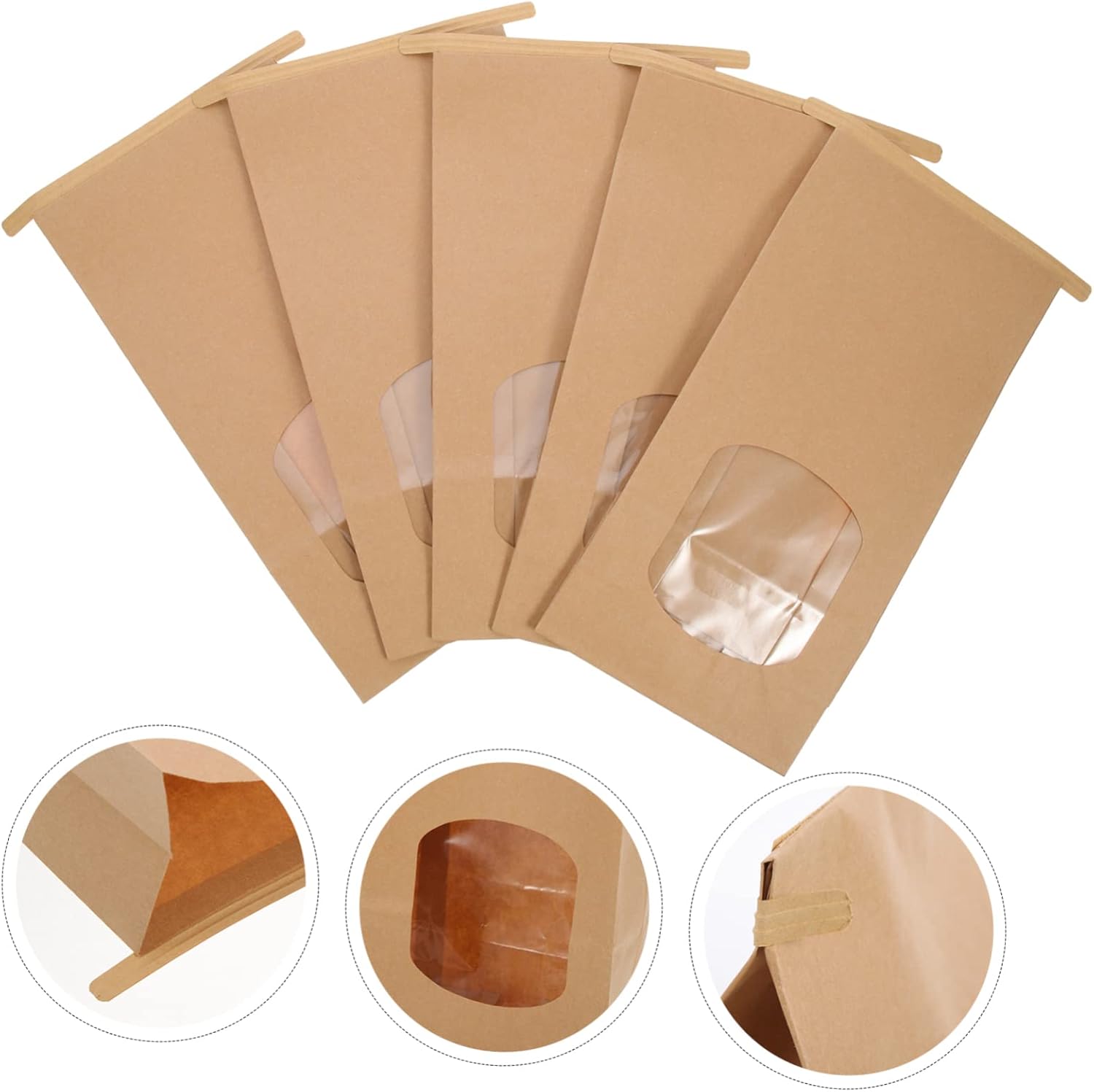 100pcs Snack Bag Kraft Paper Cookie Candy Packaging Bags Greaseproof Window for Party Treats