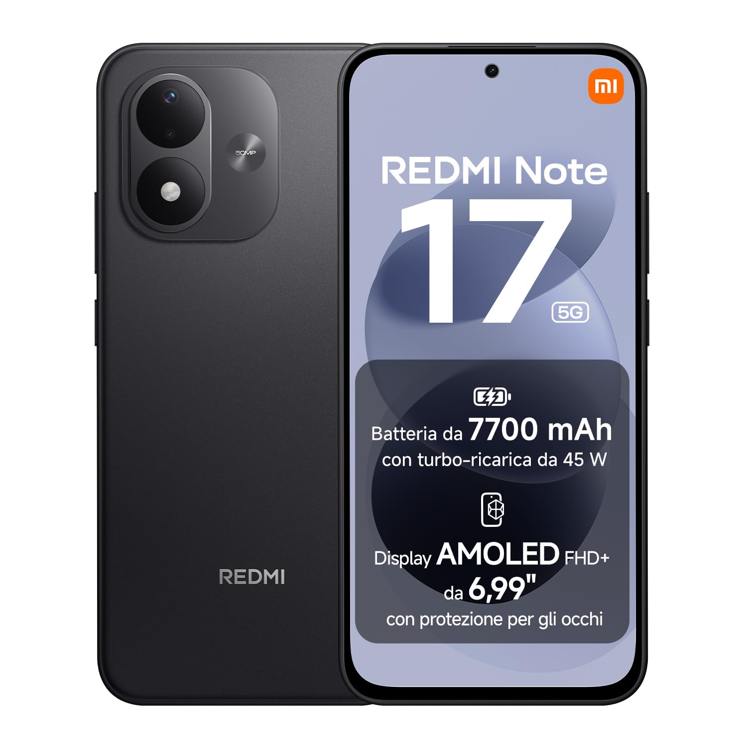 REDMI Note 17 5G, Smartphone 6+256GB, Black, Batteria da 7700 mAh | Snapdragon® 4 Gen 4, Ricarica Turbo 45W, Display AMOLED FHD+ 6,99" Protezione Occhi, Xiaomi HyperOS, IP65, Fotocamera 50MP