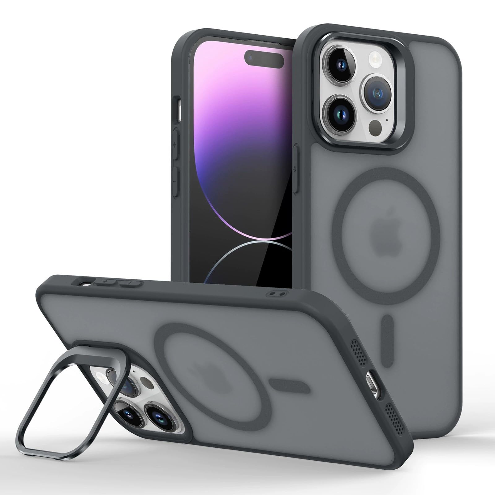 Mixroom – Cover Cavalletto per iPhone 13 Custodia Supporto Stand Invisibile Pieghevole Compatibile con MagSafe Cerchio Magnetico Integrato Nero C06