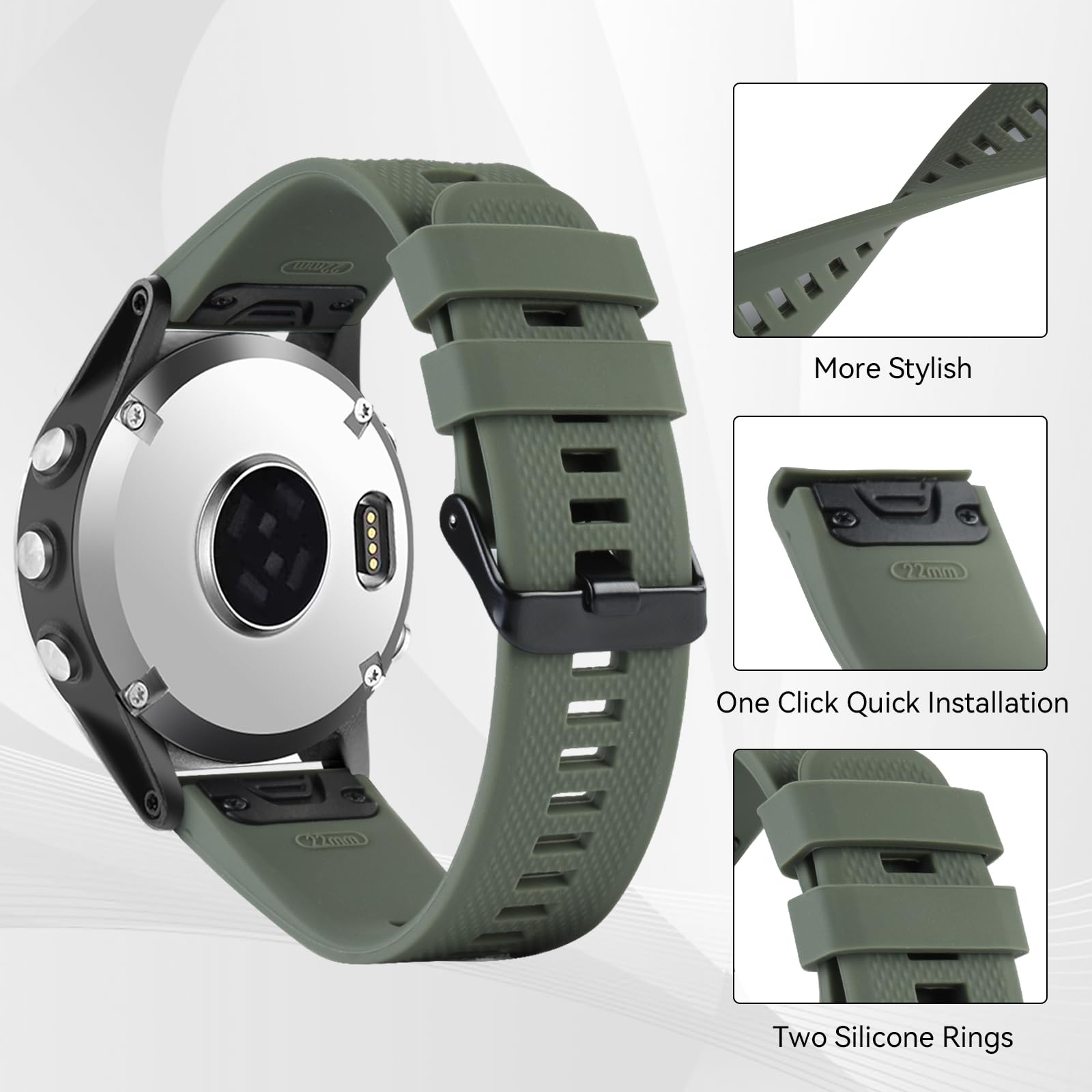 aceyoon 22mm Cinturino Quickfit Compatibile con Garmin Fenix 7/7 Pro/6/6 Pro/5/5 Plus/Instinct, 2 Pezzi Bracciale Smartwatch in Silicone Sportivo Cinturino di Ricambio per Forerunner 935/945/955/965