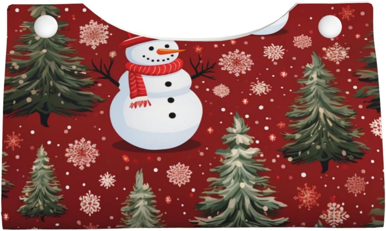 Long Tissue Box Cover Cute Snowman Pattern Christmas Tree Rectangle Tissue Box Cover Pu Leather Tissue Box Holder for Office Kitchen Car Bathroom Facial Paper Organizer Dispenser image 4