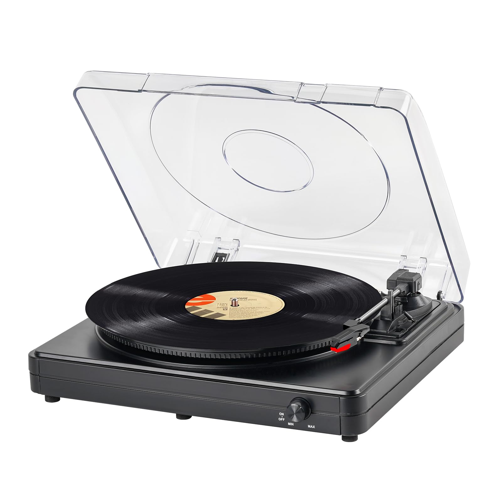 Tourne-disque vintage Bluetooth à 3 vitesses avec haut-parleurs stéréo intégrés, lecteur vinyle LP entraîné par courroie avec housse anti-poussière pour décoration d'intérieur, noir