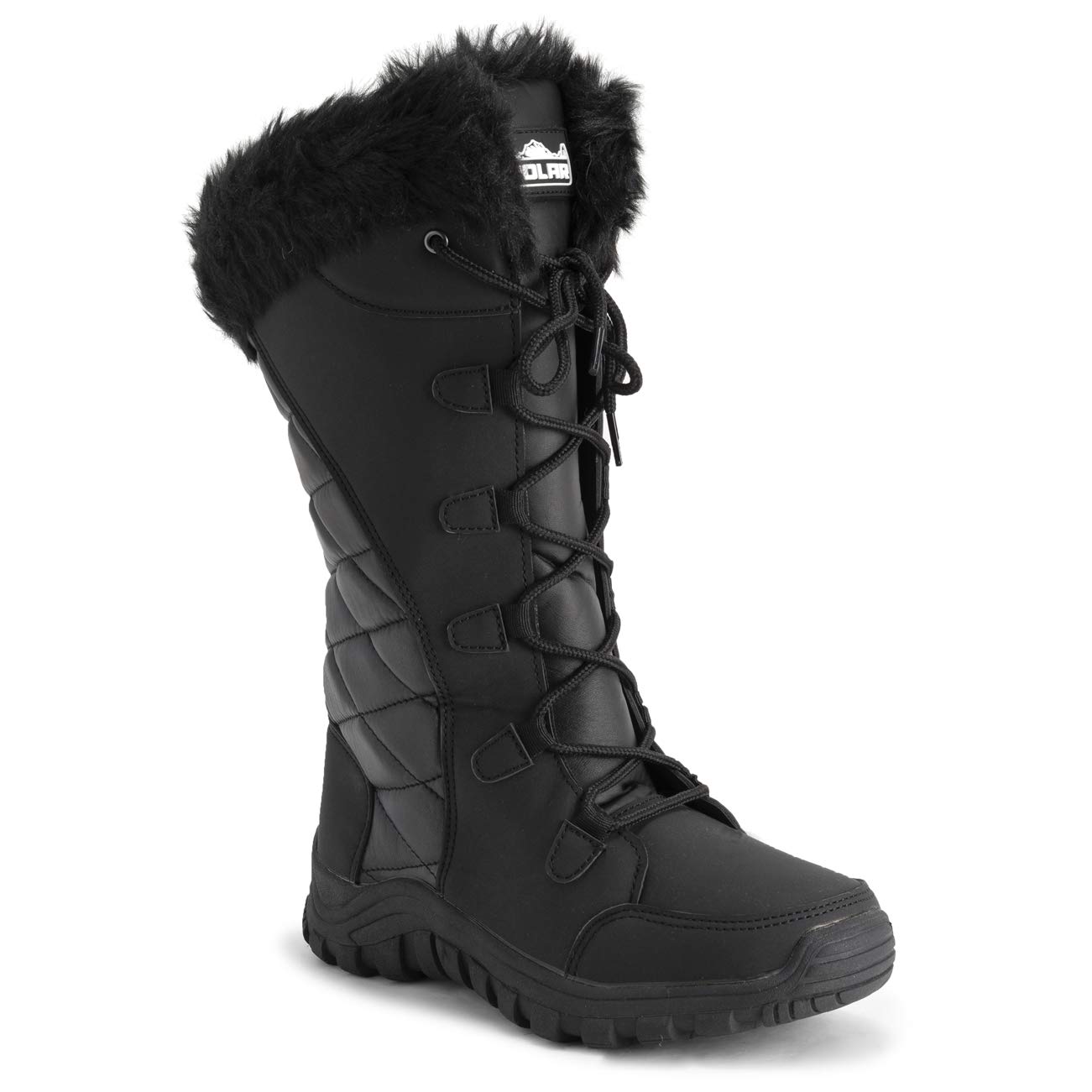 Polar Bottes Femme Matelassees avec Revers en Fausse Fourrure – Bottes Hiver Exterieures Impermeables – Semelle en Caoutchouc Durable pour la Neige et la Pluie