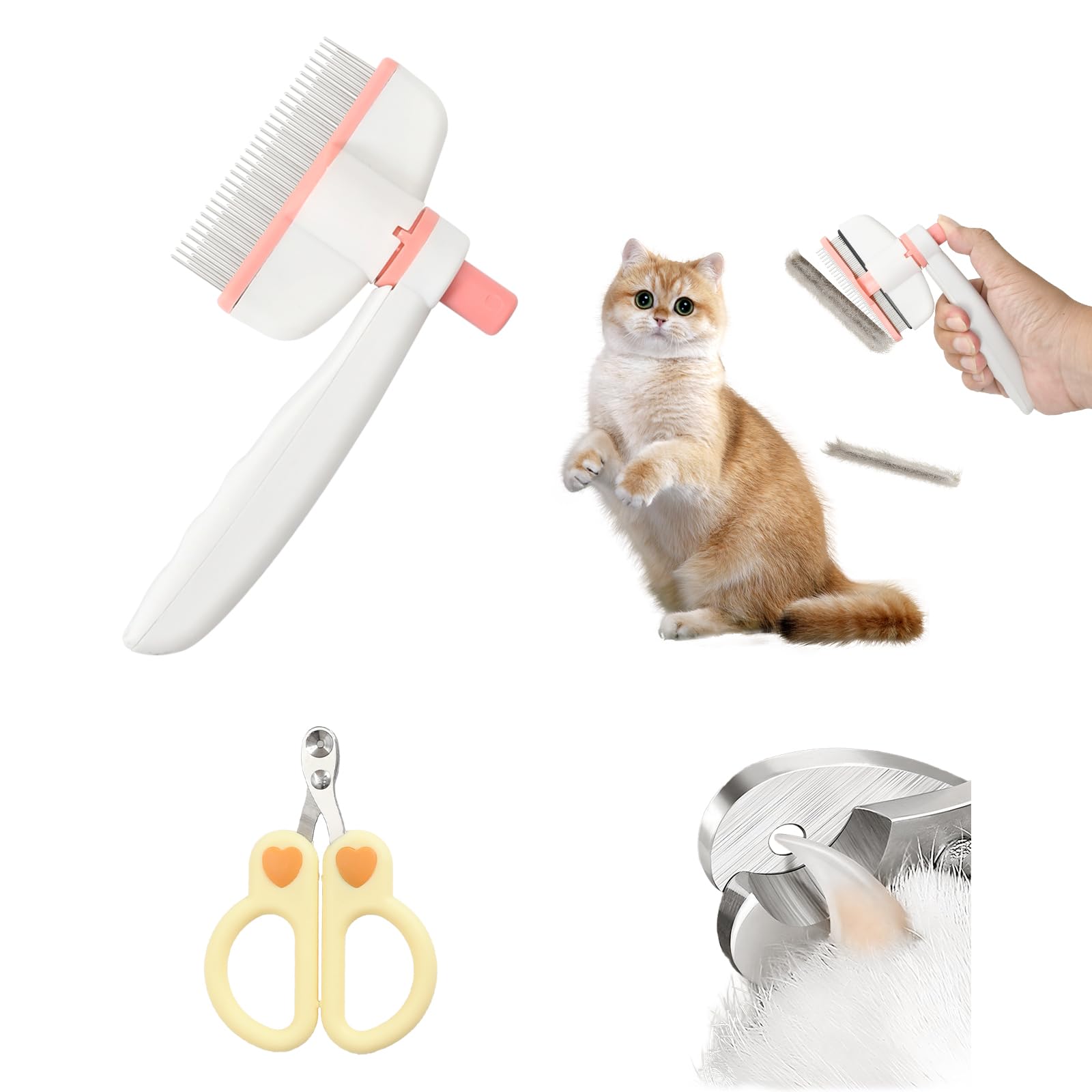 Dog Brush with Rotating Head & Self-Cleaning, Cat Brush & Deshedding Comb for Short Hair