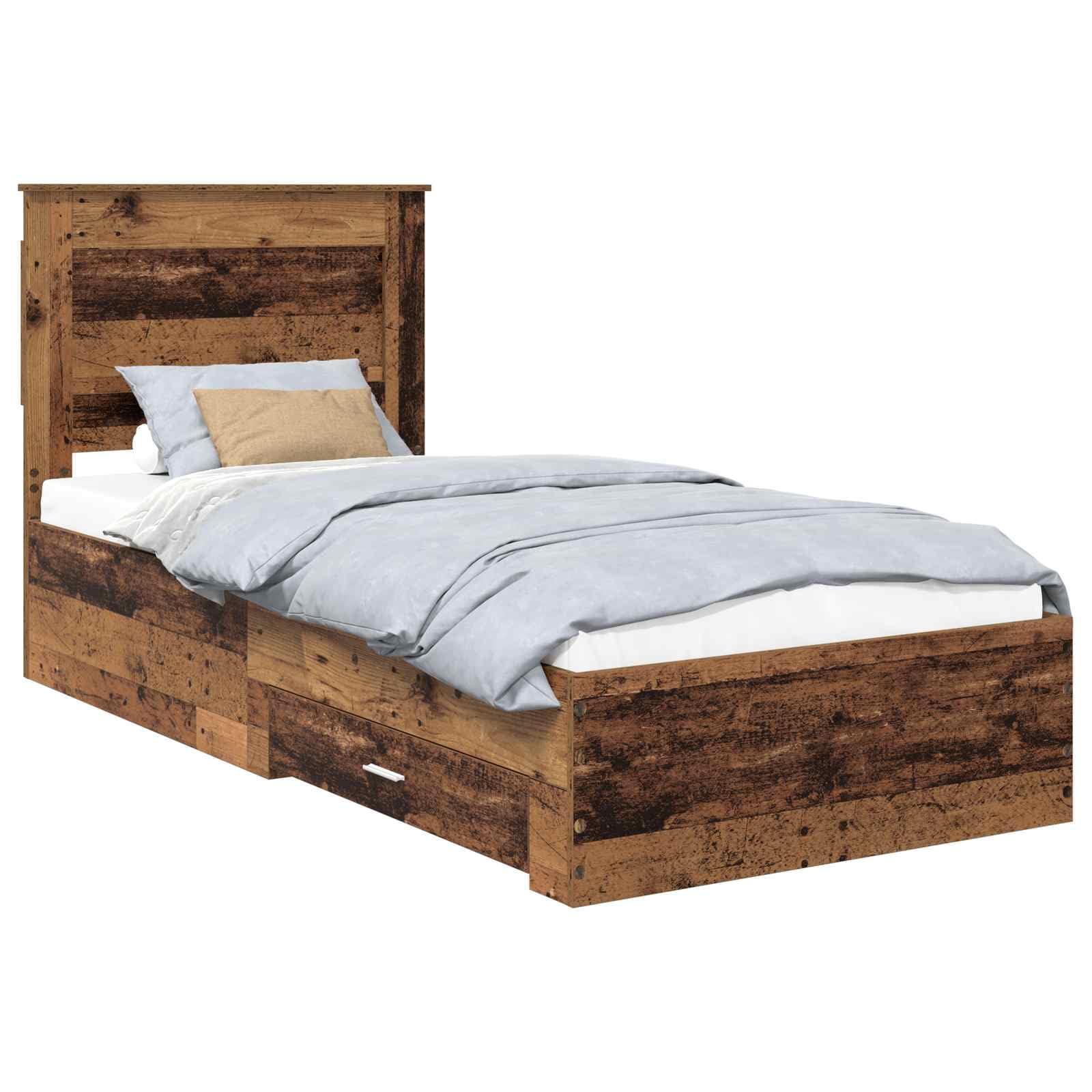 vidaXL Estructura de Cama con cajón con cabecera Madera contrachapada, Diseño de Dormitorio Moderno, soluciones de Almacenamiento, Cama Elegante, área de Descanso útil, Muebles con Estilo
