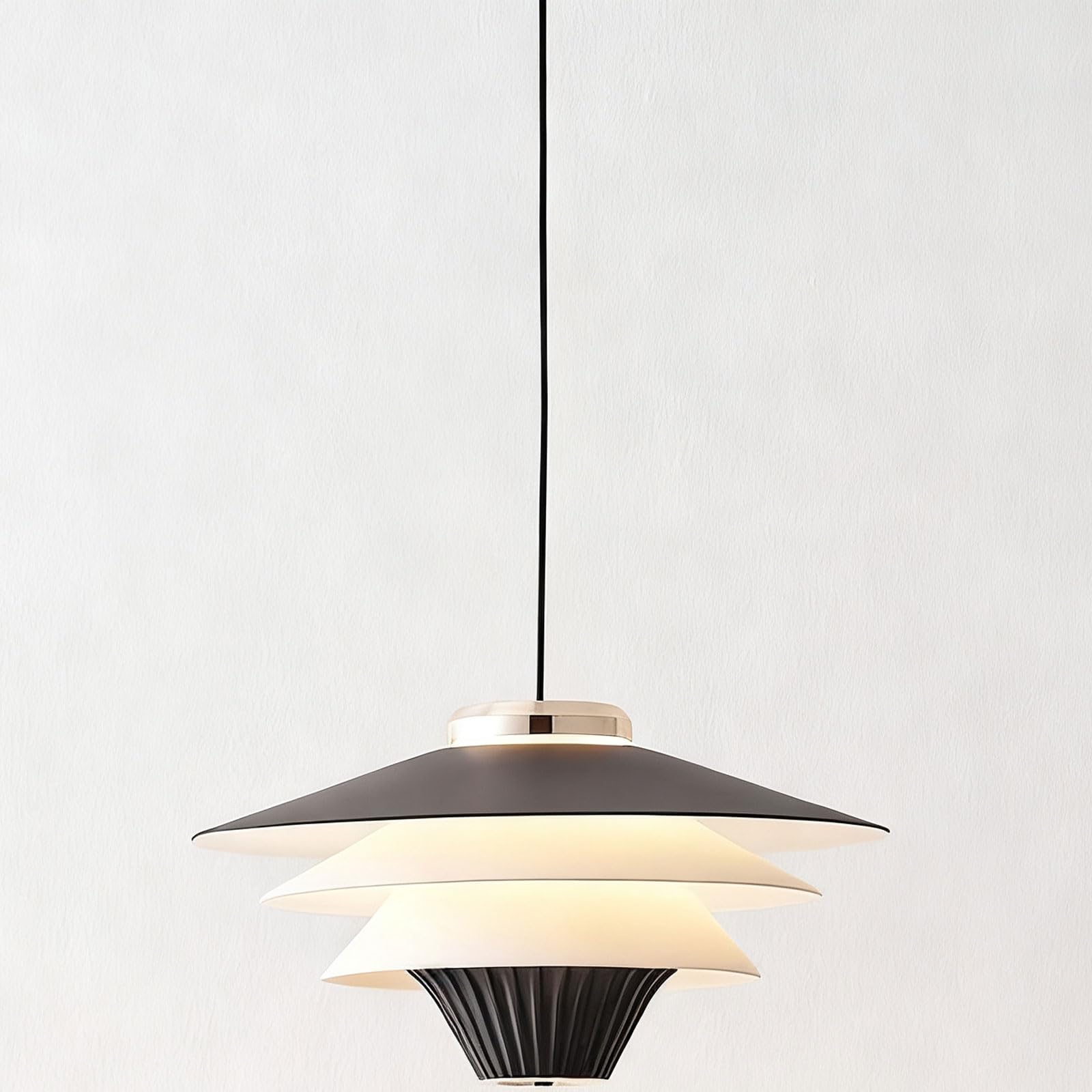 Lampadario a sospensione in ferro nero, creativo, a tre livelli, a forma di ombrello, con LED, protezione per gli occhi, adatto a sale da pranzo e camere da letto.