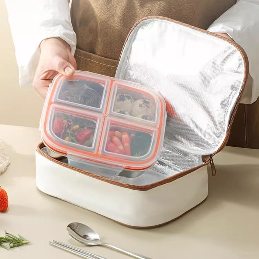 Contenitori per snack in acciaio inox a prova di perdite, 600 ml, con divisori interni, riutilizzabili, per mangiare sano, scuola, lavoro e attività all'aperto (nero)