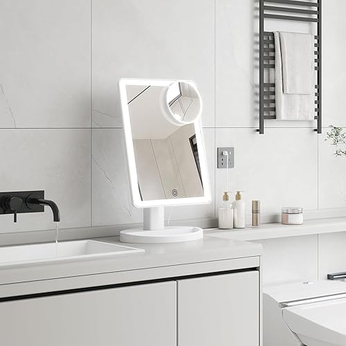 Miniatura 7 de Funtouch espejo grande iluminado con 35 luces LED, con sensor táctil, aumento de 10X y rotación de 360°, ideal para cosmética y maquillaje, modelo