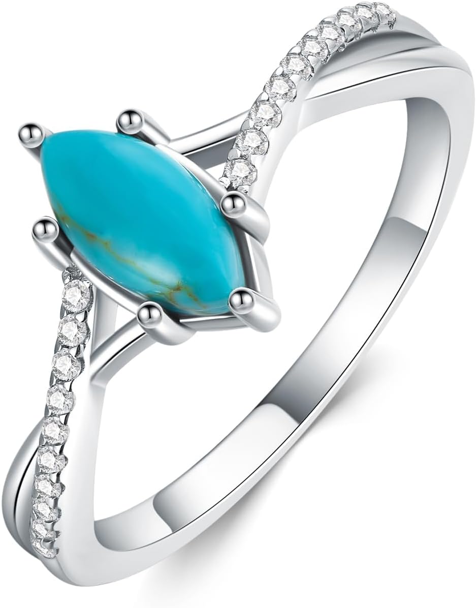 Genuine Turquoise Ring Marquise Shape 925 Sterling Silver Turquoise Ring Jewelry Gift for Women