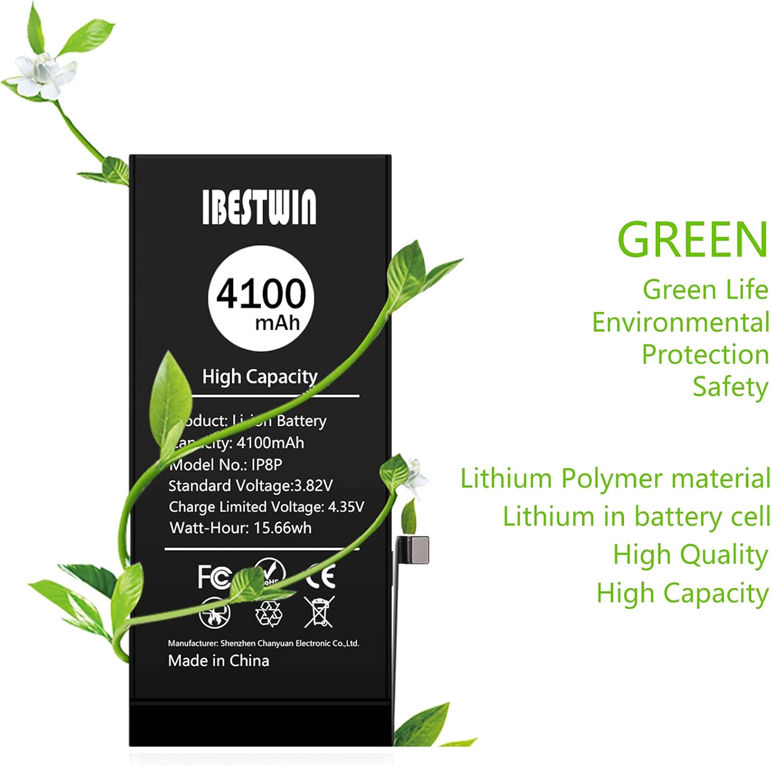 Battery for iPhone 8 Plus Upgraded 4100mAh High Capacity Replacement Battery for IP 8P (A1864, A1897, A1898, A1899) with Tool kit Adhesive and Manual, High Capacity Battery 0 Cycle-3 Years Warranty : Cell Phones & Accessories