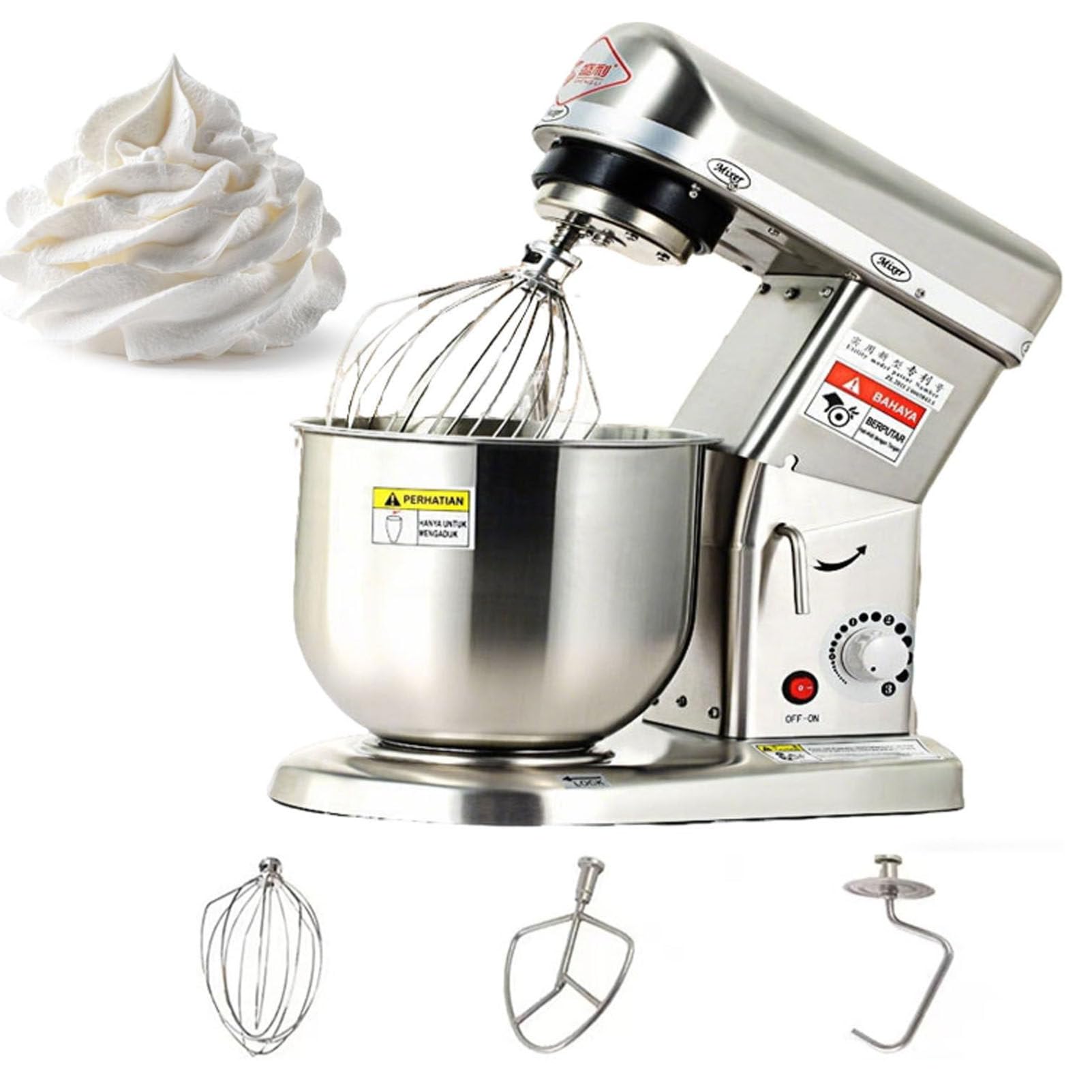 Impastatrice elettrica da banco, 5L/7L/10L, in acciaio inox, con 3 velocità, impastatrice a spirale per pizza e panetteria, impastatrice verticale per pasticceria, pasticceria, pizzeria Silver-10L