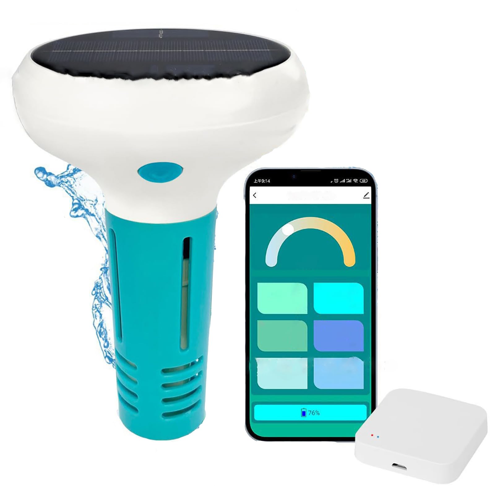 Smart Pool Water Tester 7 en 1, monitoreo inalámbrico Bluetooth en tiempo real, pH, EC, TDS, cloro, sal, análisis de temperatura, funciona con energía solar, diseño flotante