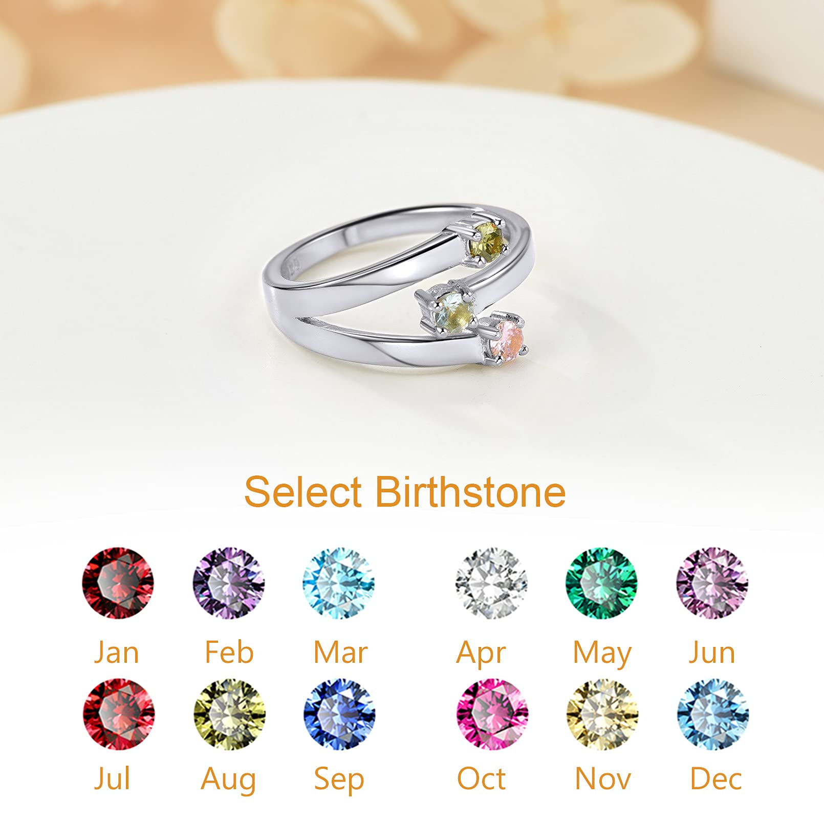 Custom4U Personalizado Anillo Plata de Ley 925 con Piedras Coloradas de Cumpleaños Anillo Fino de Compromiso Joyería DIY de Mujeres con Letras y Nombres Personalizables Regalo para Día Valentín