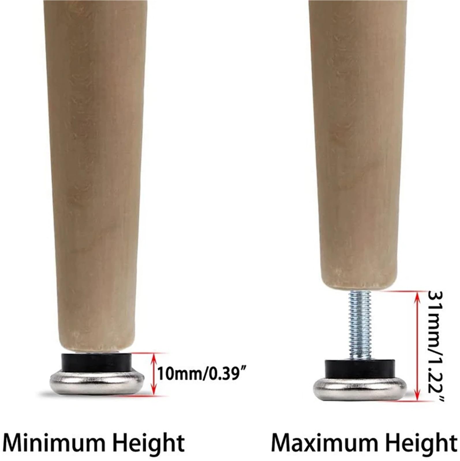 24 patas de mesa para muebles, almohadillas de fieltro M6 ajustables con nivelador de tuerca en T, protectores deslizantes para suelos de madera dura