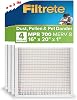 Filtrete 16x20x1 AC Furnace Air Filter, MERV 8, MPR 700, Tough on Pollen, Easy on Airflow, 3-Month Pleated 1-Inch Electrostatic Air Cleaning Filter, 4-Pack Actual Size 15.688 x 19.688 x 0.78 in