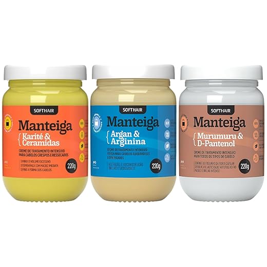 Kit Cronograma Capilar Manteiga Soft Hair Completo Mascara Karite + Murumuru + Argan 220g