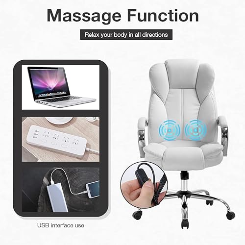 Miniatura 7 de Silla de oficina ajustable con respaldo alto, silla de computadora de piel sintética, masaje ergonómico, ejecutivo, giratoria, con soporte lumbar,