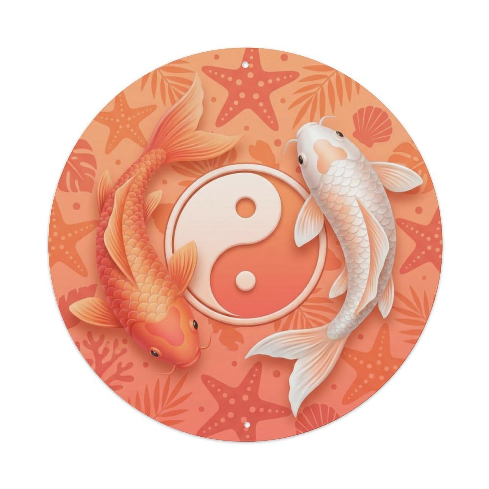 Tai Chi Koi Fish Starfish Orange Coral Ocean Metal Tin Sign