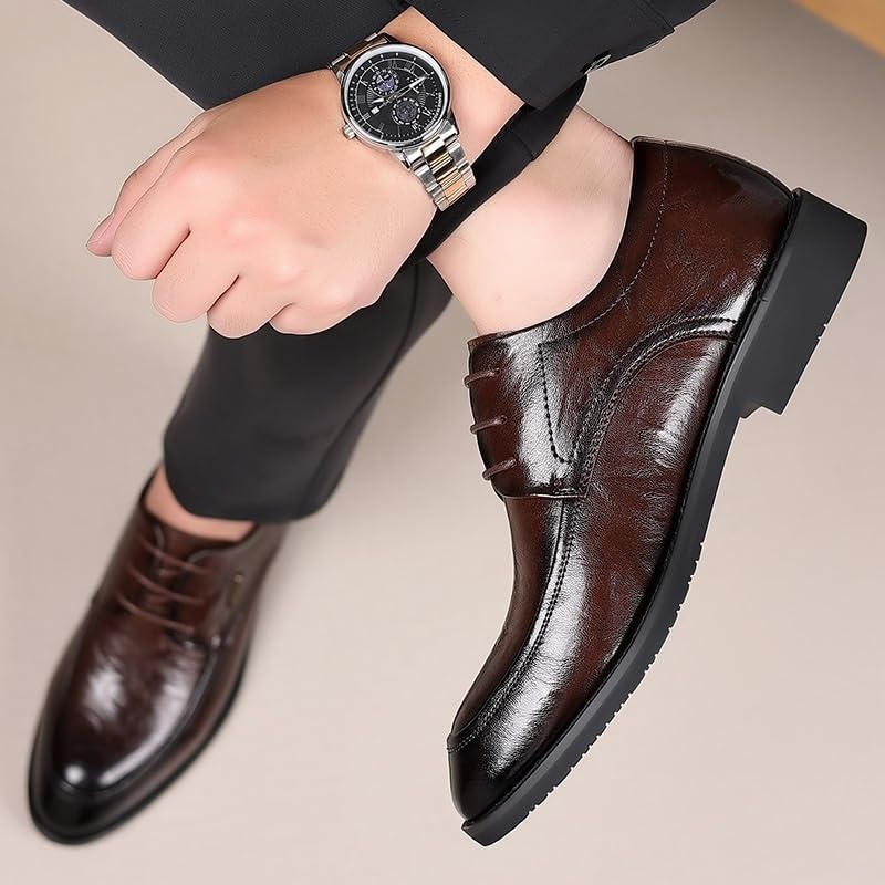 Men's Dress Shoes Classic Retro Casual Men Loafer Shoes Comfortable Business Wedding Derby Shoes for Men(Brown,7.5)3