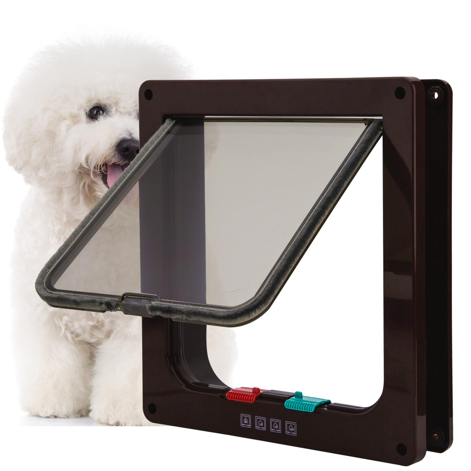 TKOOFN® 4-Modo Puerta Magnética Bloqueable de Aleta para Gato Gatito Perro Perrito Mascota Seguridad (L, Marrón)