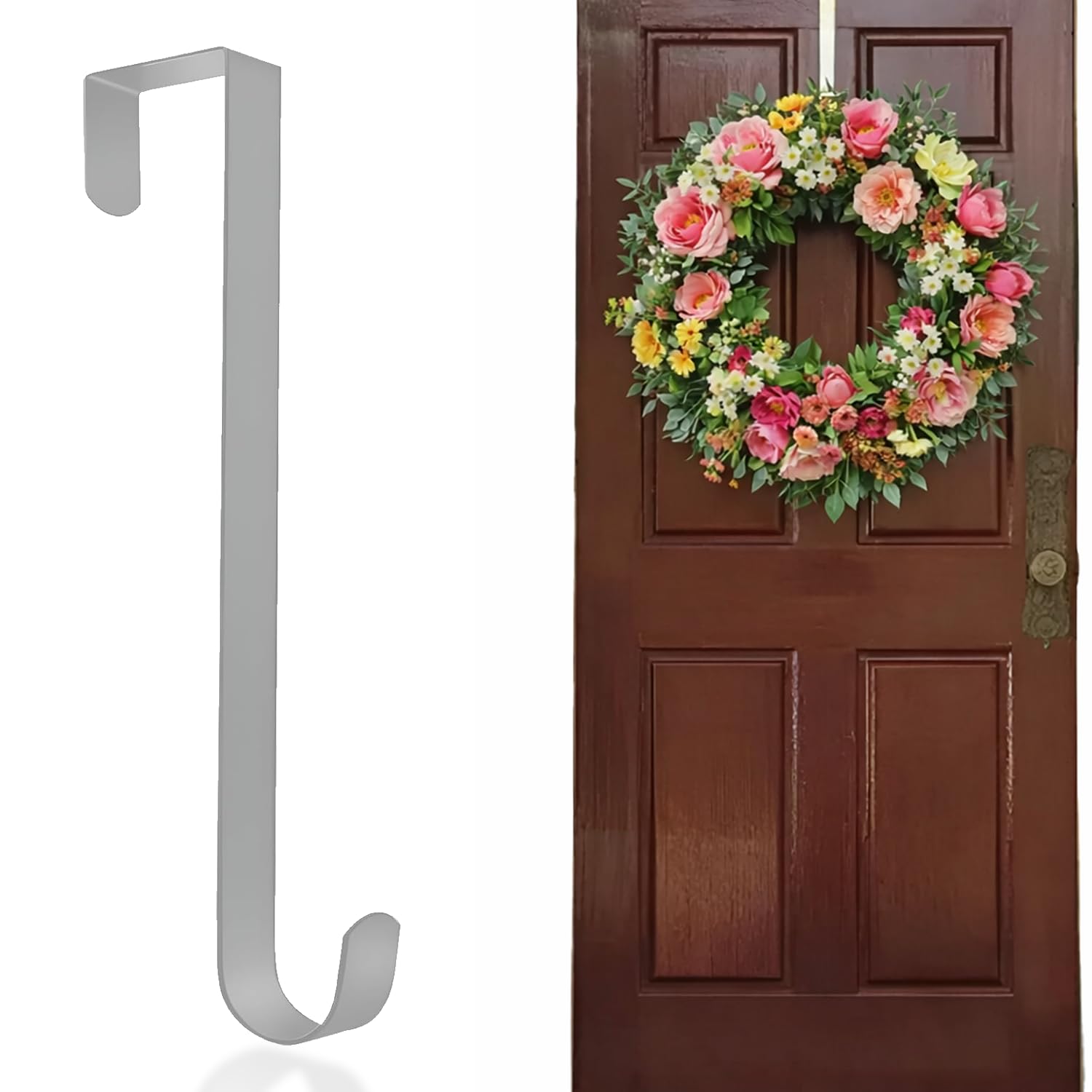 Navoys 11" Wreath Hanger for Front Door | Over Door Metal Hook for Floral Wreaths, Coats, Bags, Dressing Gown, Towels | Heavy Duty Over-The-Door Hanger for Weddings, Christmas, Seasonal Decorations